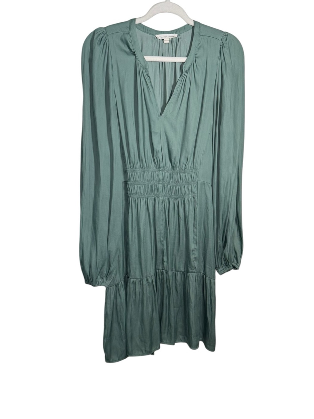 Grade & Gather Long Sleeve V-Neck Women's Dress Sage Green XXL